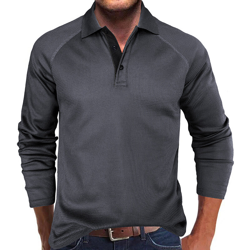 เสื้อยืดคอปกแขนยาวของผู้ชายเสื้อโปโลวาฟเฟิลของผู้ชายเสื้อซับในฤดูใบไม้ร่วง GD-WY