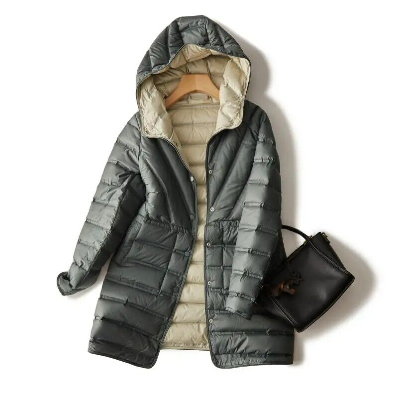 90% 화이트 덕다운 여성 2024 다운 재킷, 한국 단색 따뜻한 라이트 재킷, 가을 겨울 신상