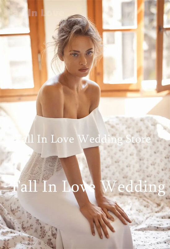 Fall In Love Boat Neck New Wedding Dress For Women Lace Appliques Bridal Gown Floor-Length Mermaid Satin Vestidos De Novia 2024