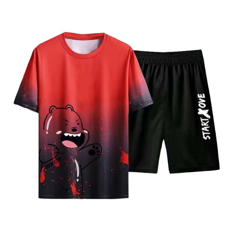 Heren Tweedelige Pak Heren Beer Print T-Shirt Wijde Pijpen Shorts Set Voor Casual Outfit Sneldrogende Sportkleding Met Elastische Taille