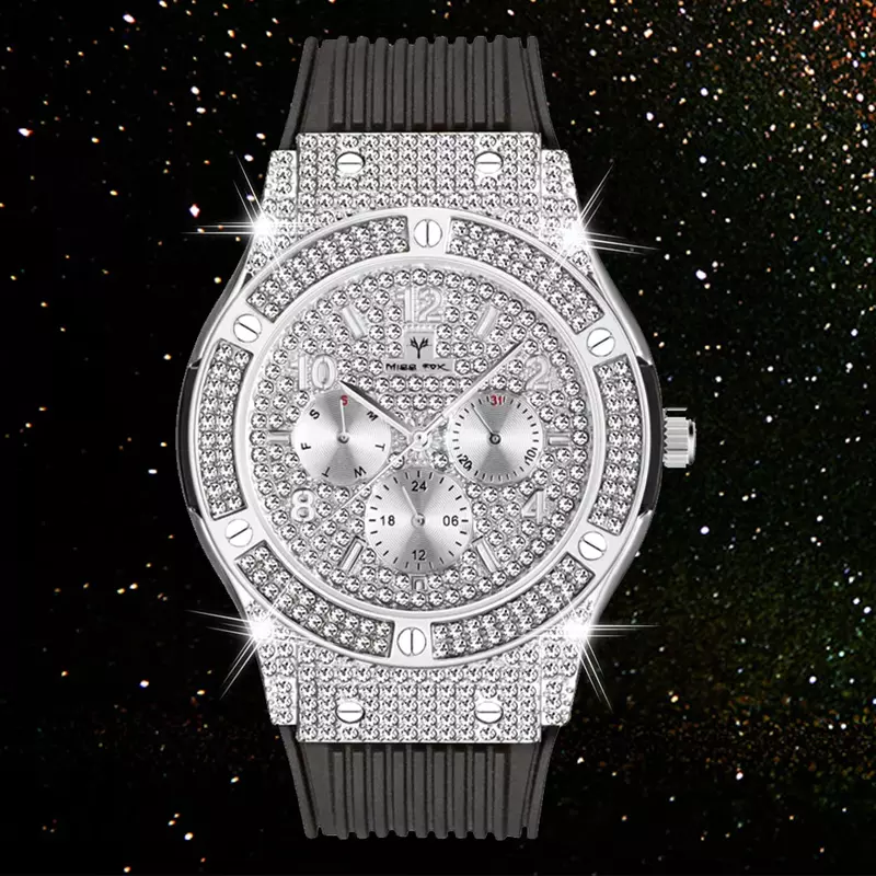 Frete grátis relógios masculinos marca de luxo diamante moda quartzo relógio masculino à prova dwaterproof água borracha preta esporte relógio de pulso xfcs