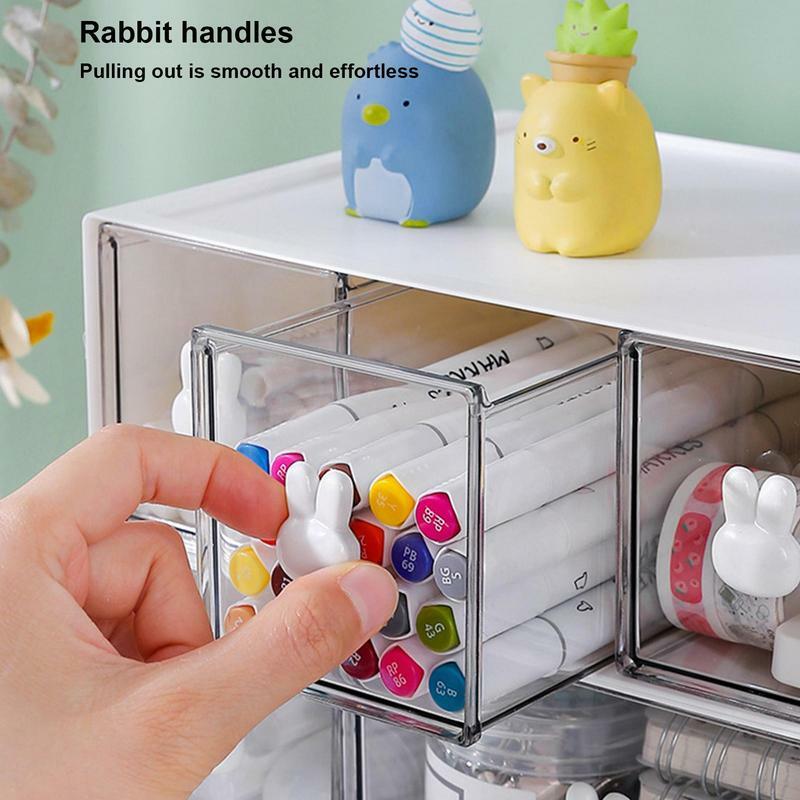 Papelaria Storage Box with Rabbit Handle, Organizador De Mesa, Maquiagem Desktop