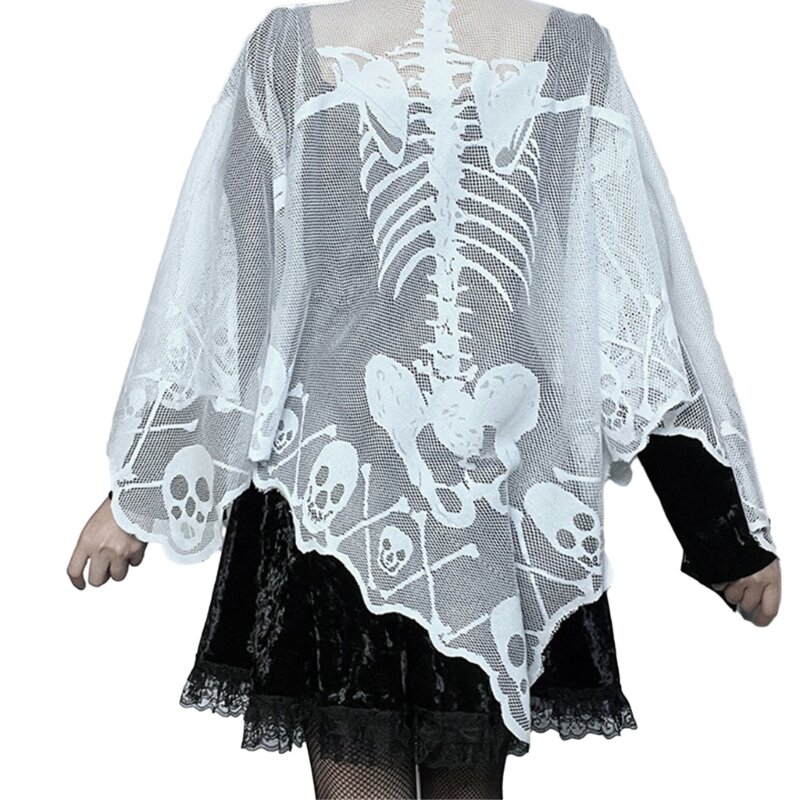 Gothic Skull Shawl for Adult Day of the Death Skeleton Cape Cosplay Costume Cloak Festive Holiday Photo Wear Punk Scarf