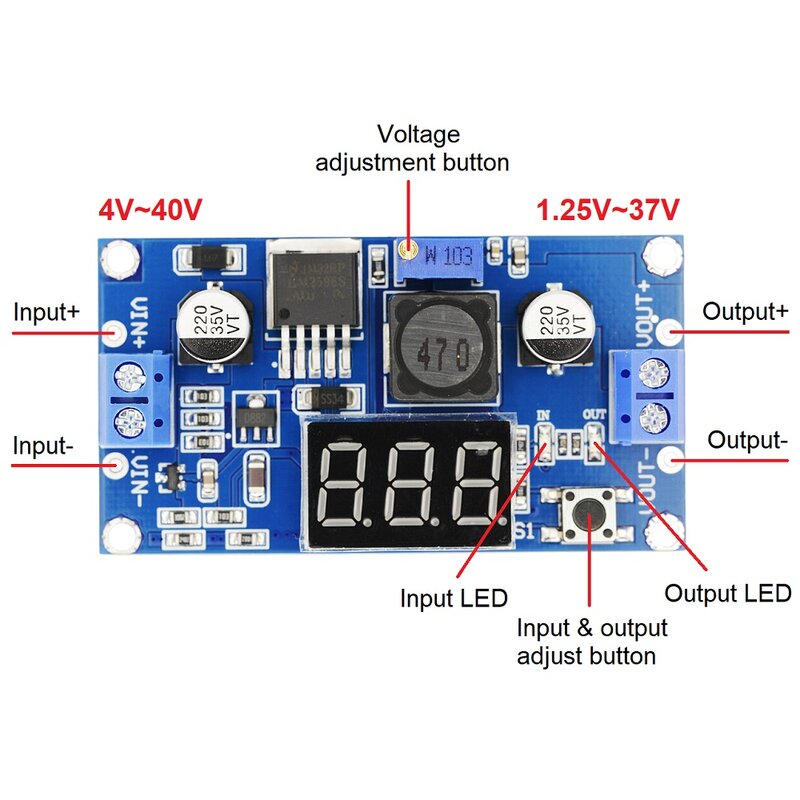Lm2596 Dc Dc Step Down Converter Spanningsregelaar Led Display Voltmeter 4.0 ~ 40 Tot 1.3-37V Buck Adapter Instelbare Voeding