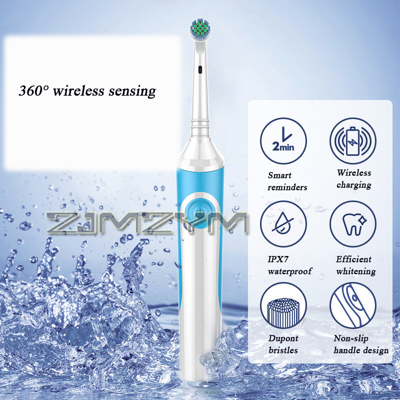 Escova de Dentes Elétrica Rotativa Recarregável, 360 °, Sem Fio, Sensoriamento, Inteligente, Impermeável