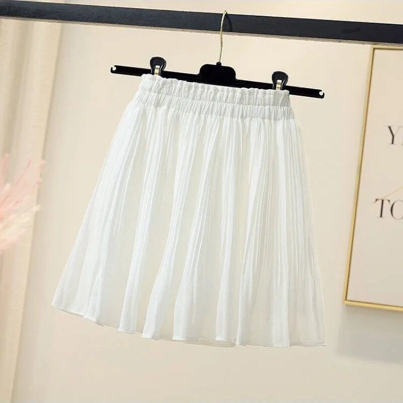 2024 letnie nowe koreańskie wydanie szyfon jednolity kolor pół spódniczka małe świeże spodnie z wysokim stanem, wąskie 100 plisowane spodnie ze spódnicą