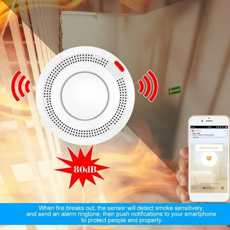 Wifi detektor dymu inteligentne życie Tuya Wifi detektor dymu czujnik detektora inteligentne bezpieczeństwo w domu Alexa asystent Google detektor dymu czujnik detektora