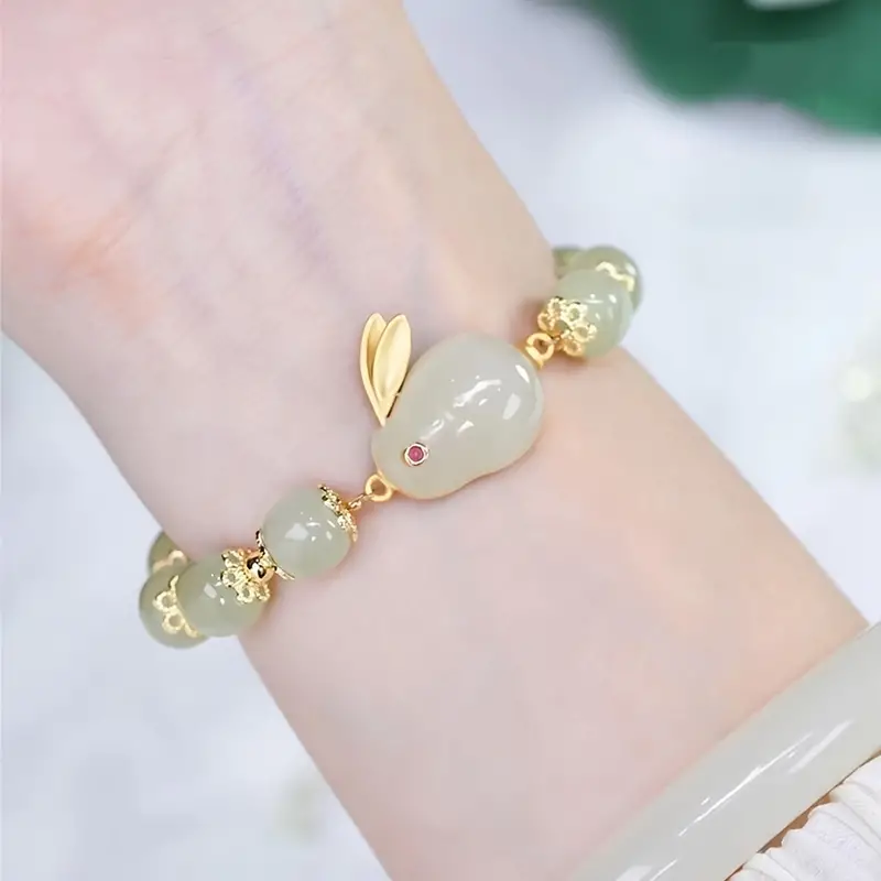 Bracelet de lapin Jade pour femmes, Bracelet d'étudiant de grande beauté, ancien Bracelet de lapin du zodiaque chinois