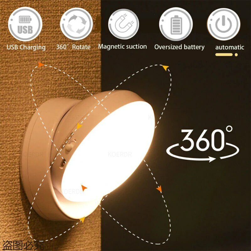 Luz Sensor de Movimento Sem Fio, USB Lâmpada Recarregável, Luzes Noturnas, Carregamento da Parede, Corredor, Decoração do Quarto, Casa