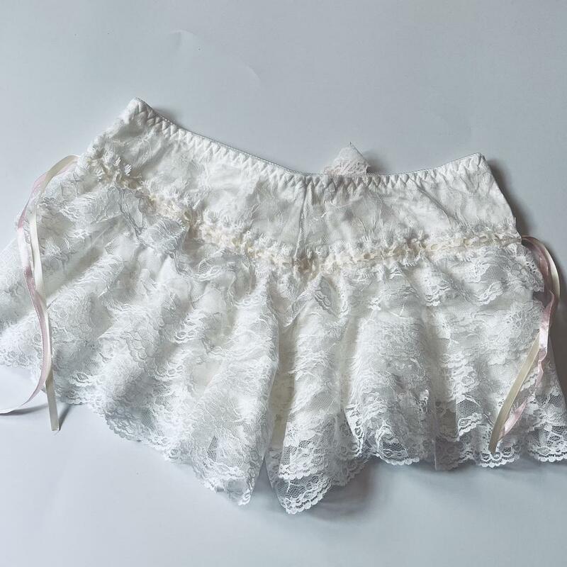 Ruffle Bloomers Shorts Women y2k Aesthetic Lolita Kawaii Cute Bowknot Lace Layered Safety Pants Fairycore Panties Underwear