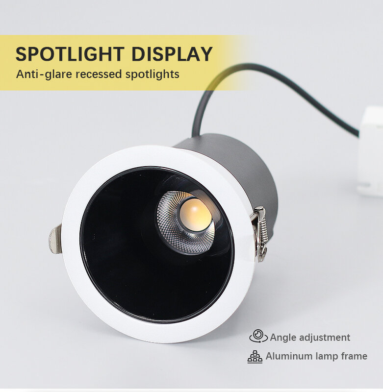 Led Recessed Ceiling Light Adjustable Angle Spotlight LED Anti-glare Light Embedded for Living Room Dining Room COB Downlight