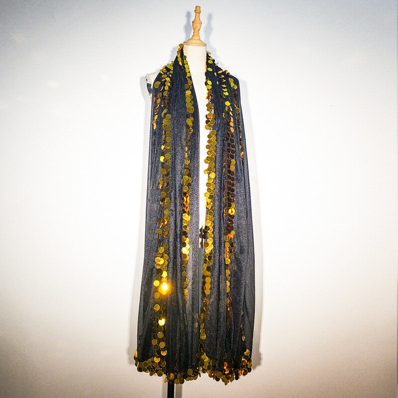 Bufanda de Malaya para danza del vientre para mujer, velo dorado, decorado con lentejuelas, brillante, espectáculo de rendimiento