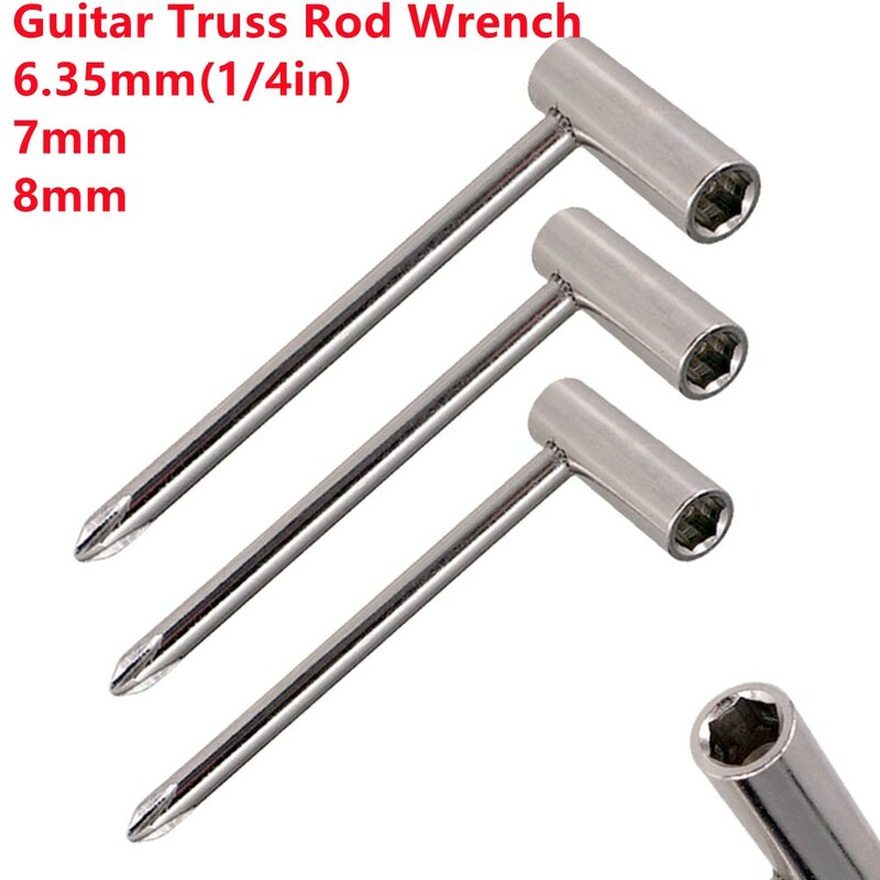 Truss Rod Wrench para Guitarra Elétrica, Chave De Ajuste, Ferramentas De Prata, 8mm, 6.35mm, Confiável, Preto, 7mm