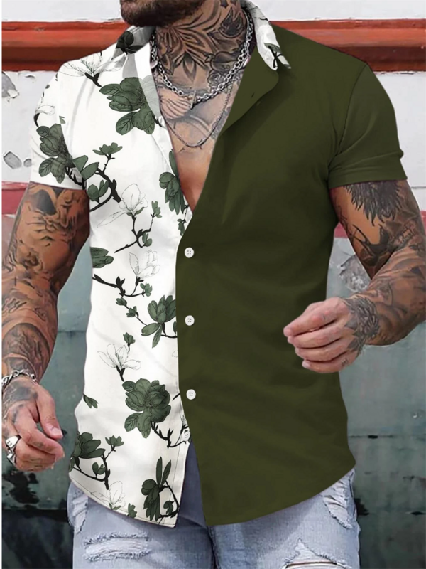 Гавайская Мужская рубашка для отпуска с цветами и растениями, летняя гавайская рубашка для отдыха на открытом воздухе с лацканами и короткими рукавами, модель 2024 года, быстрая доставка