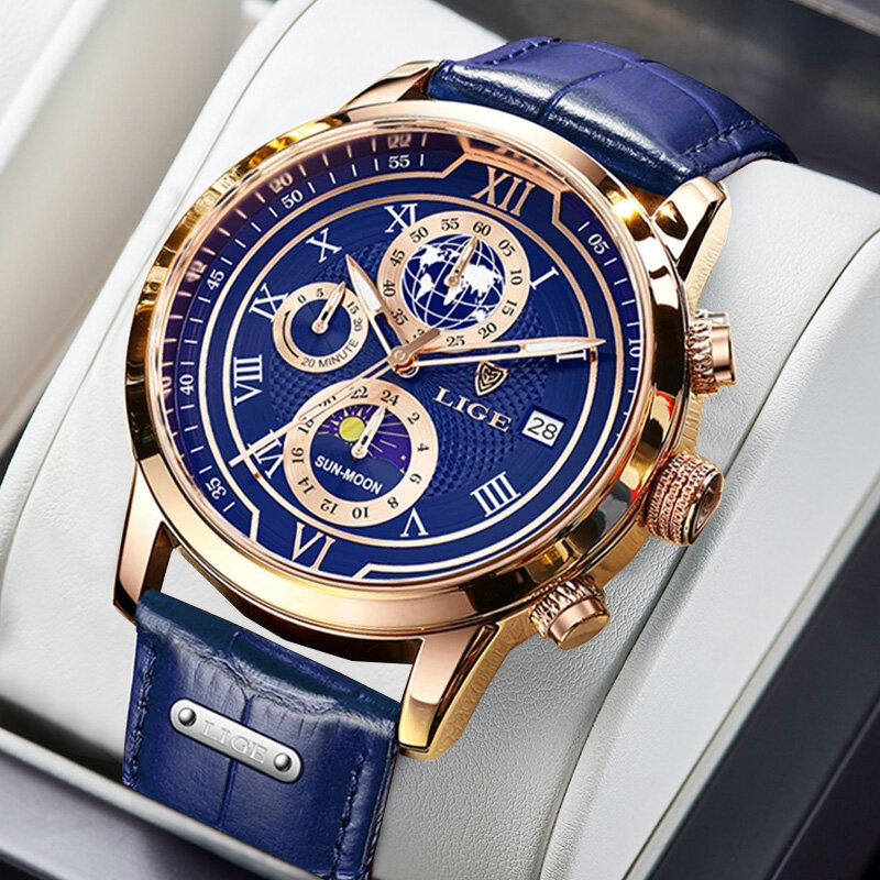 LIGE Top Brand Watch Mens Luxury  Big Dial Watch Men Waterproof Quartz Wristwatch Sports Chronograph Clock Relogio Masculino