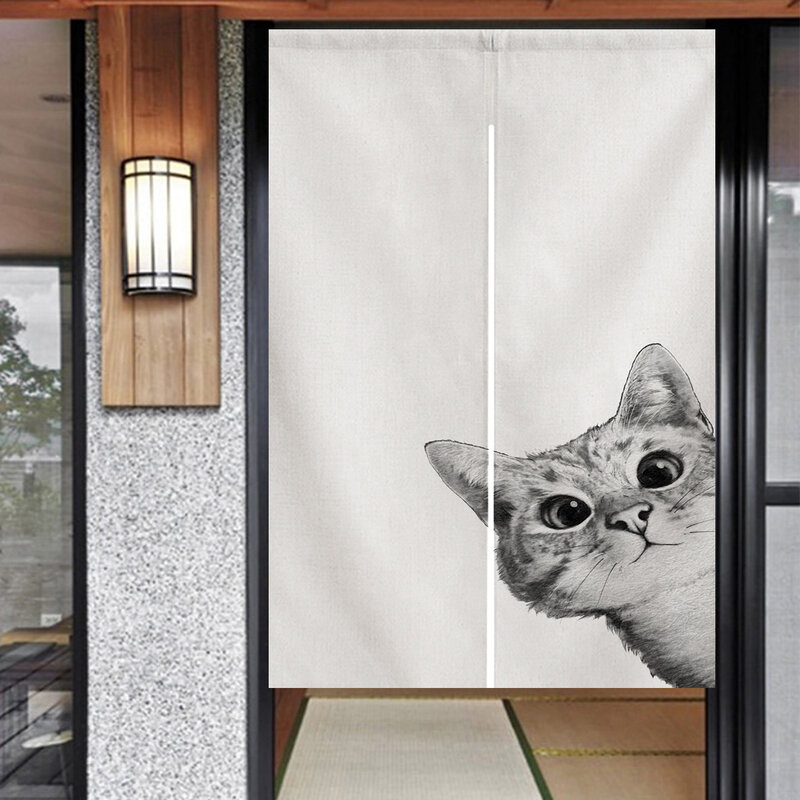Ofat-cortina de puerta de gato japonés Noren, decoración de cocina, baño, habitación, cortina de partición