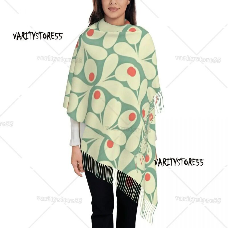 Female Large Orla Kiely Floral Scarves Women Winter Fall Thick Warm Tassel Shawl Wrap Flowers Abstract Scarf