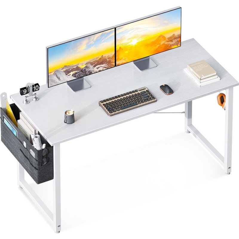 Grand bureau d'ordinateur de 48 pouces, bureau d'écriture avec rangement, table de travail moderne pour PC avec crochet pour téléphone pour sauna
