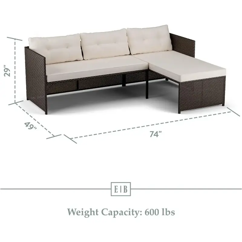 Sofa ogrodowa, tylko sofa w kształcie litery L, brązowy rattan/krem, rattanowe meble ogrodowe