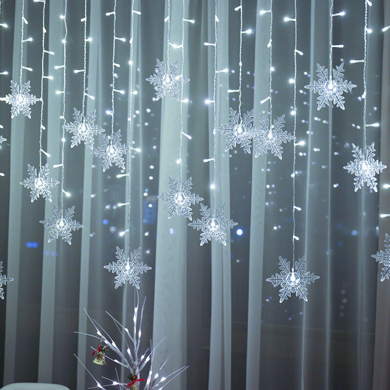 3.2M 크리스마스 눈송이 LED 스트링 조명 반짝이는 요정 커튼 조명 방수 홀리데이 파티 웨딩 크리스마스 장식용