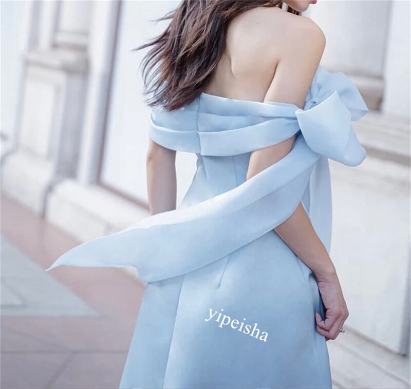 Prom Dress Jersey Bow Formal Evening A-line Boat Neck Bespoke Occasion Gown Midi Dresses Saudi Arabia