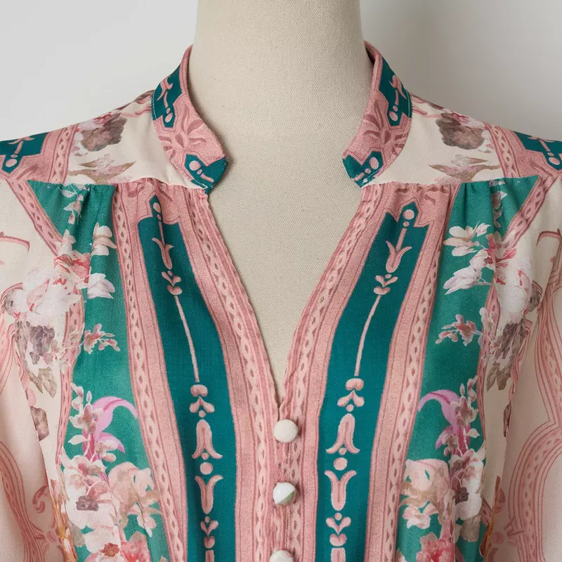 2024 New Spring Summer Holiday Style Patchwork Print abito monopetto a maniche lunghe per abito lungo Vintage da vacanza da donna