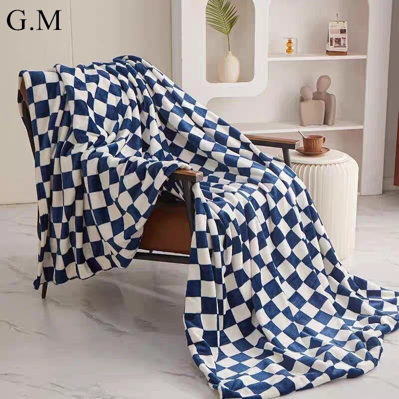 Ins Checkerboard Blanket Fluffy Microfiber Flannel Plaid Sofa Blanket Spring Summer Air Conditioning Blanket Office Nap Shawl