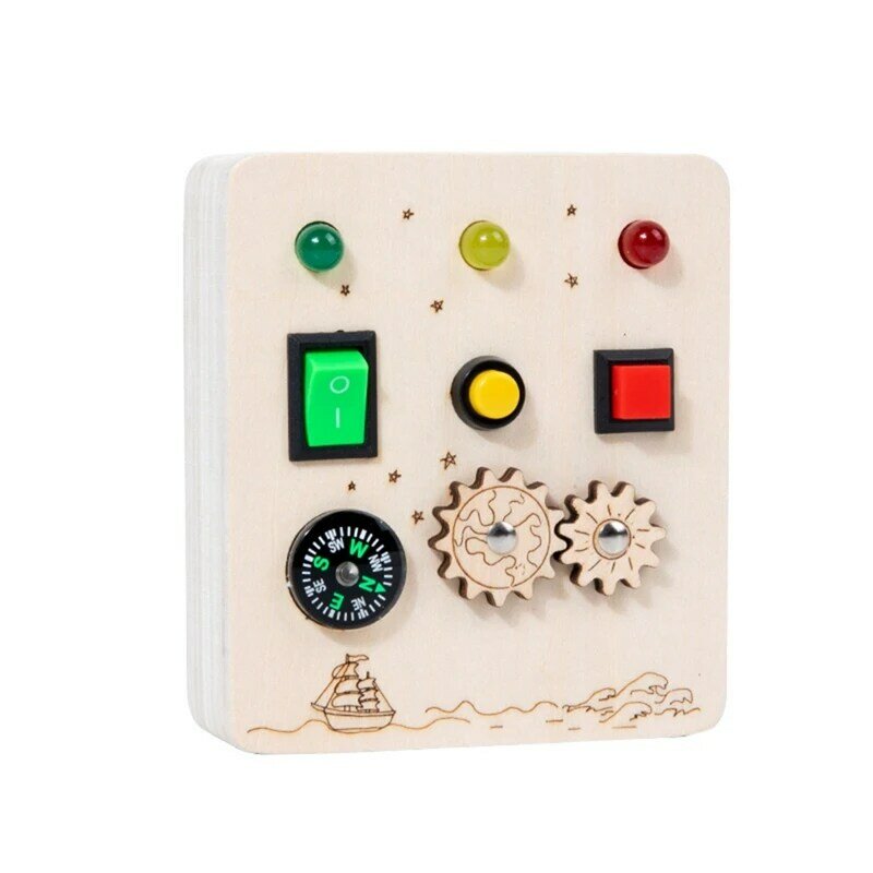 لوحة تحكم بمفتاح بوصلة خشبية للأطفال ، ألعاب مونتيسوري ، ألعاب تعليمية حسية ، ضوء LED ، متين ، مشغول ، 2-4 Y