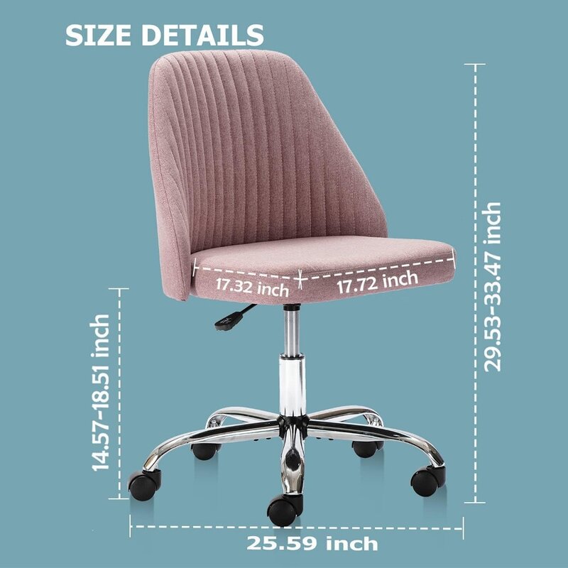 edx Home Office Desk Chair, Vanity Chair, Modern Adjustable Low Back Rolling Chair, Twill Upholstered Cute Office Chair