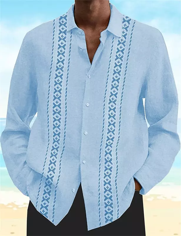 Letni męski jednolity kolor 3D drukowany patchworkowy zapinana kołnierzyk koszula moda Hawaii wakacje na plaży długie odzież z rękawami