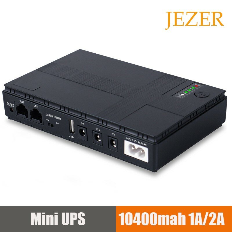 JEZER DC18W /36W 1A/2A 5V/9V/12V Mini adattatore di alimentazione di Backup UPS portatile multiuso di grande capacità per WiFi, Router