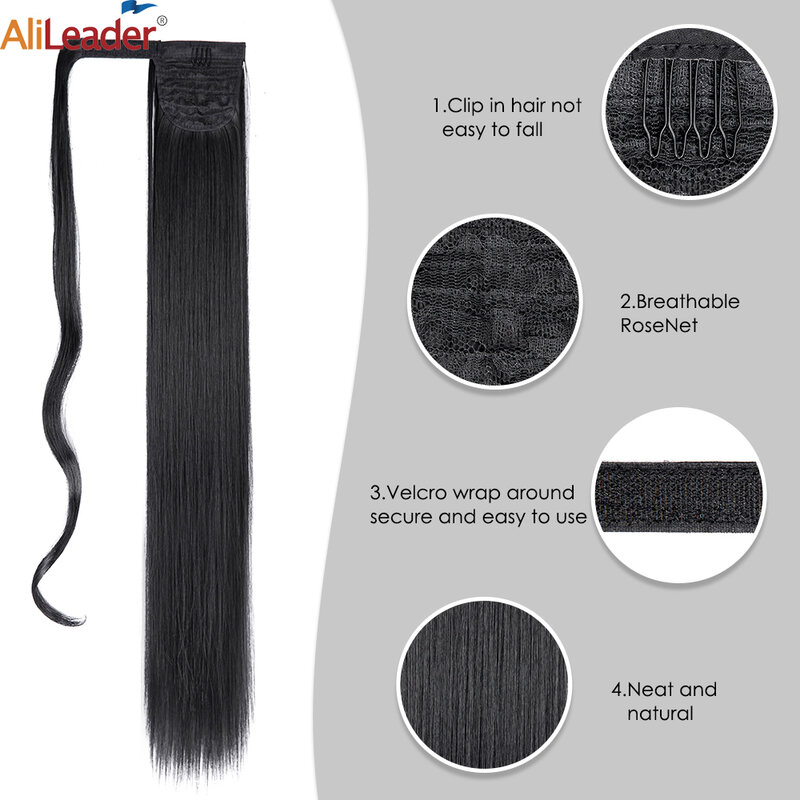 Extensiones de cabello suave para mujer, coleta Extra larga de 85cm, Clip de cola de caballo, envoltura de cabello