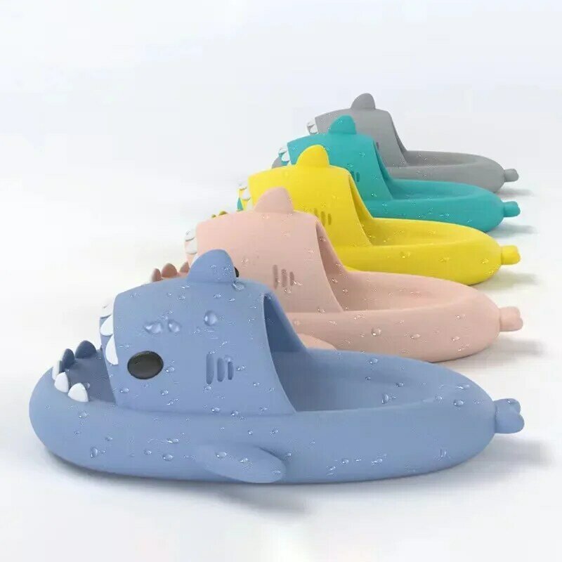 4CM Platform Women Men Indoor Bathroom Slides Couples Summer Shoes Soft EVA  Cute Shark Slippers Outside Sandals Indoor Slides