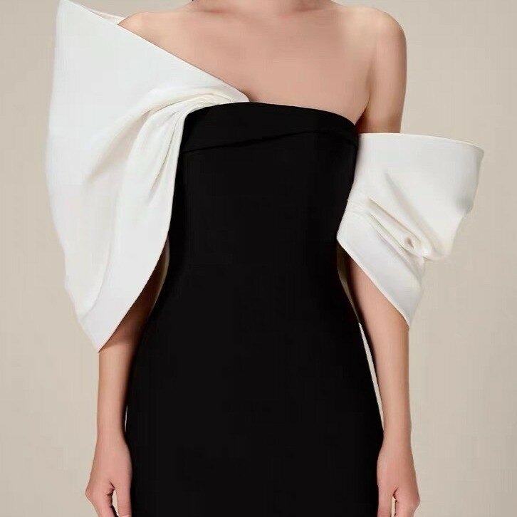 Formalna suknia wieczorowa PuTao czarna biała do kostek kobiet przyjęcie urodzinowe formalna suknia wieczorowa z krótkimi rękawami suknia ślubna 2024