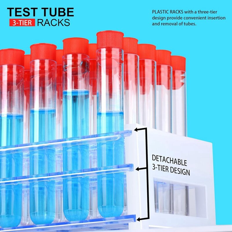 Tubos de teste claros com tampas plásticas, experimentos científicos, fontes do partido, 16X100mm, frascos plásticos, 100 PCes