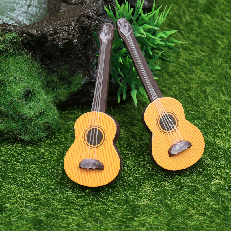 2 Pcs Simulated Guitar Toys Artificial Micro Decors Layout Props Wooden Ornaments for House Supplies