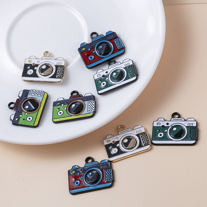 Breloques colorées en émail pour appareil photo, bijoux de direction, boucle d'oreille, pendentif, bracelet, collier, accessoires de bricolage, 8 pièces/lot
