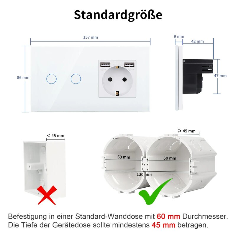 Dajimei Wand lichtsc halter 1/2/3Gang 2/3-Wege-Touch-Schalter mit doppelter USB-Aufladung EU-Steckdosen Unterbrecher schalter für zu Hause