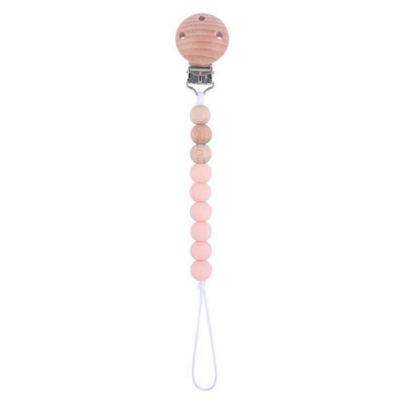 Anti Drop Chain para mãe e bebê, Secure Clip, grânulos coloridos, mordedor para cuidados diários, calmante, material natural, 17g