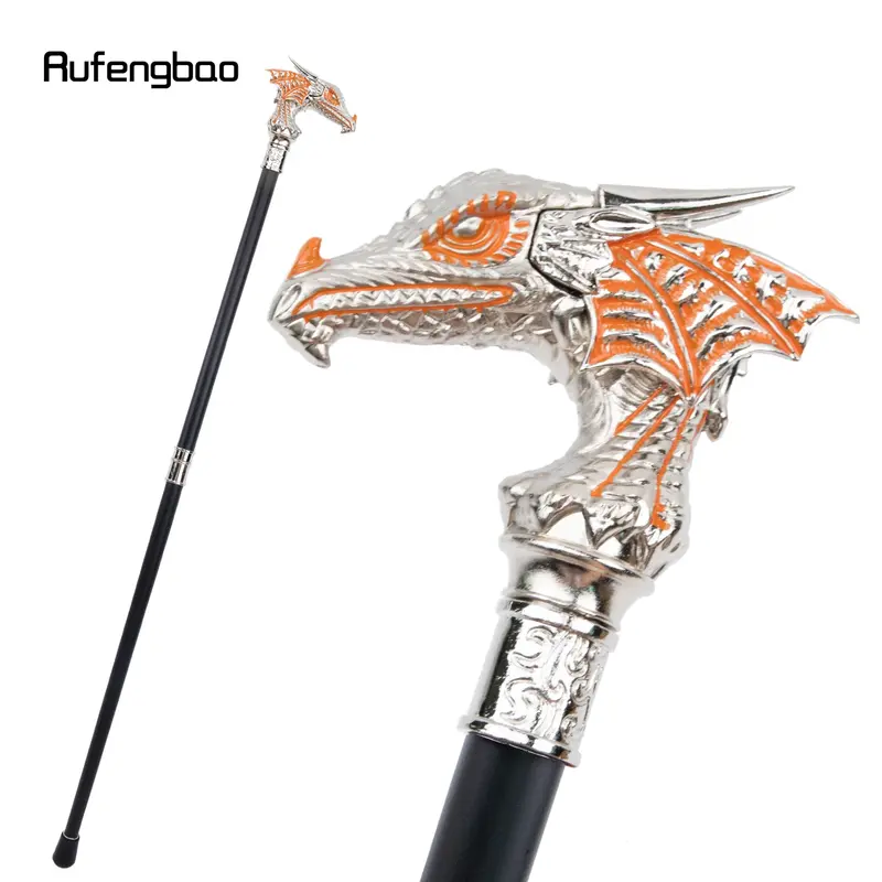 Bastón de cabeza de dragón para caminar, accesorio decorativo de lujo, color naranja y blanco, elegante, 94cm