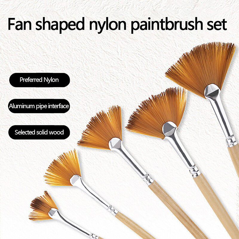 5 set di pittura fai da te per studenti in Nylon bicolore ecologico in legno set di penne a ventaglio per pittura a olio a guazzo
