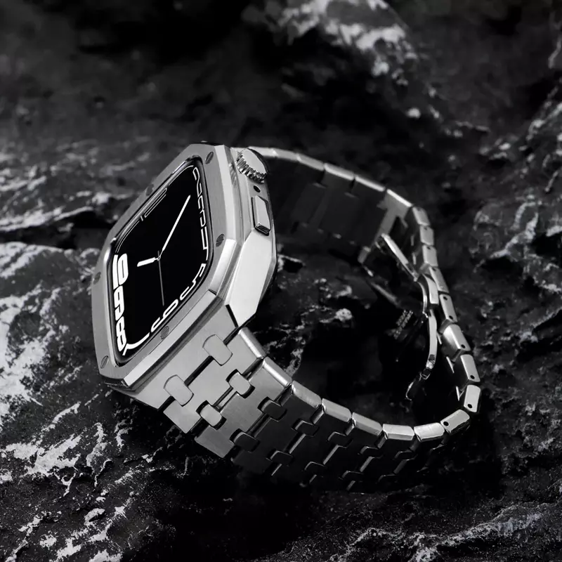Kit de modificación de lujo para Apple Watch 8 y 7, correa de caja de 45mm y 44mm, marco de bisel de Metal para iwatch Series 6, 5, 4, SE, accesorios