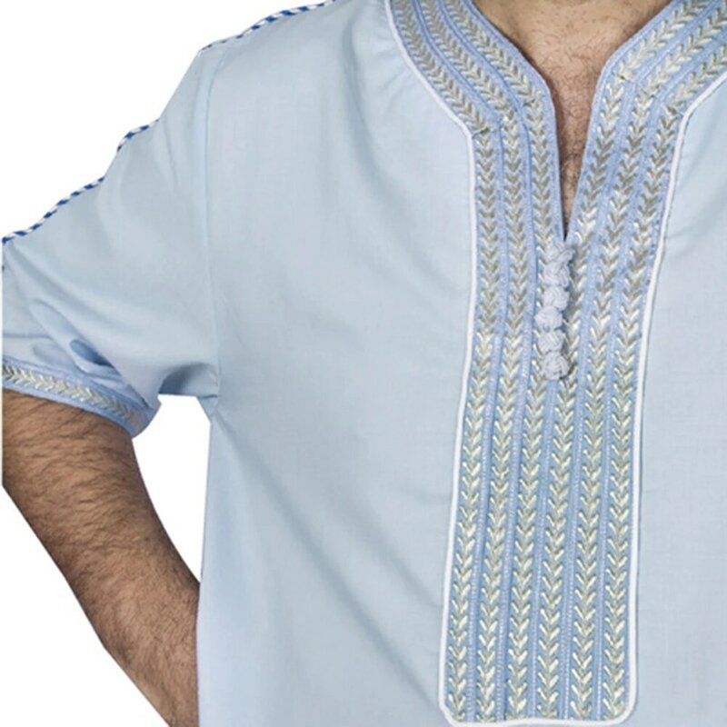Jubba Thobe musulmán para hombre, ropa de media manga de poliéster, estilo de moda de verano
