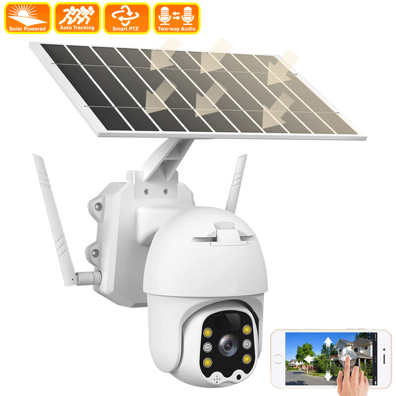 무선 4G 와이파이 태양열 카메라, 야외 보안 보호 CCTV 360 PTZ 스마트 홈 감시 카메라, PIR 배터리, IP 캠