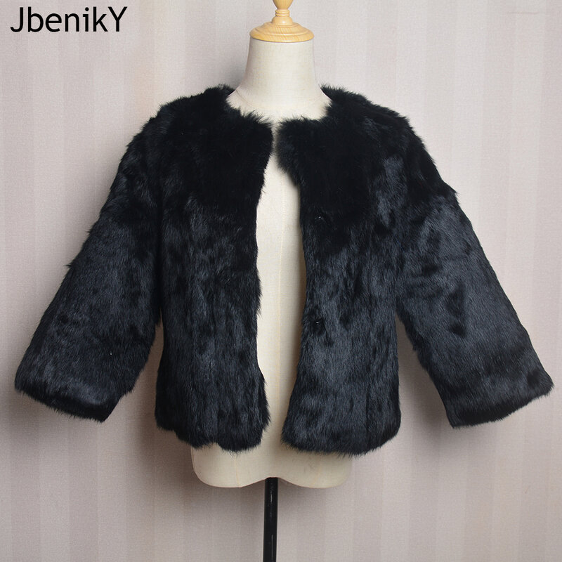 Novo genuíno real coelho casaco de pele feminina completa pelt vintage jaqueta festa inverno colete personalizado tamanho grande o-neck