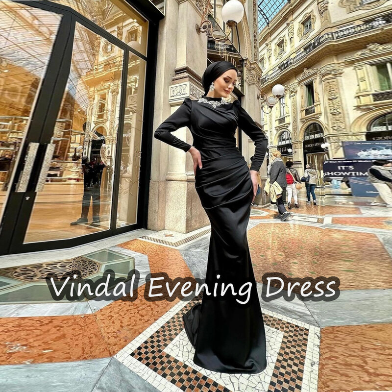 Vindal ชุดราตรีนางเงือกยาวถึงพื้นชุดเดรสงานพรอมเสื้อคอเว้าแขนยาวแบบบิวท์อินสำหรับผู้หญิง2024