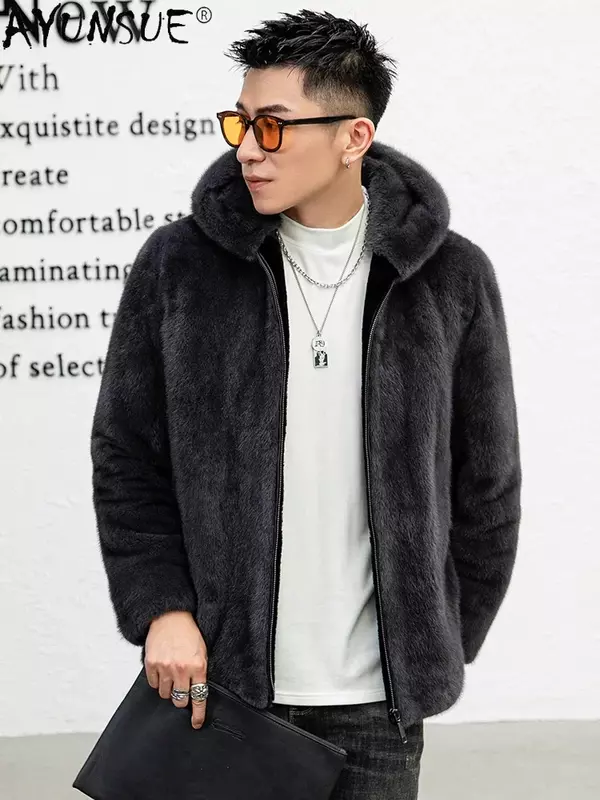 AYUNSUE-Jaqueta de pele de vison natural masculina, casaco de pele real, outwear fino, moda luxuosa, qualidade superior, inverno