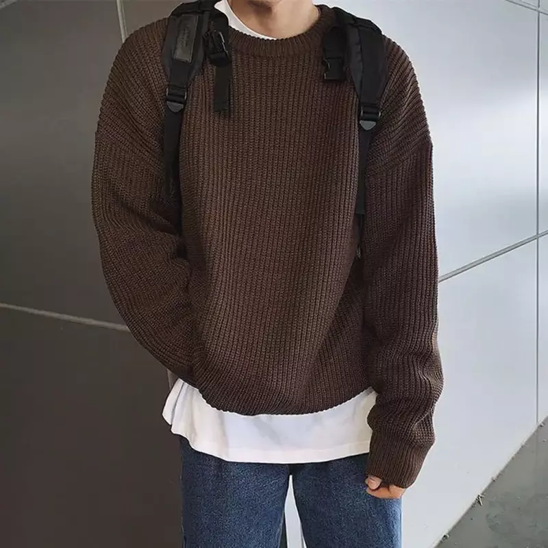 Autumn Winter Sweater Men Pullover Loose Knitted Sweater Korean Style Trend Green Sweaters Jumper Hip Hop Streetwear Knitwear