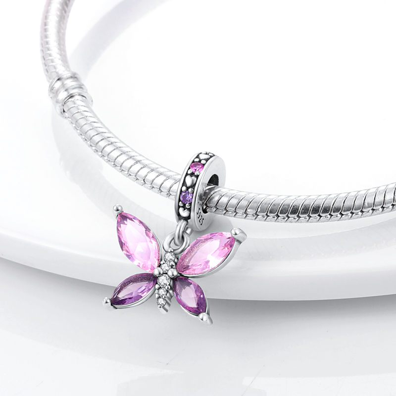 Echte 925 Sterling Silber bunte Schmetterling Libelle Charms Perlen passen Pandora 925 Original Armbänder feine DIY Schmuck herstellung