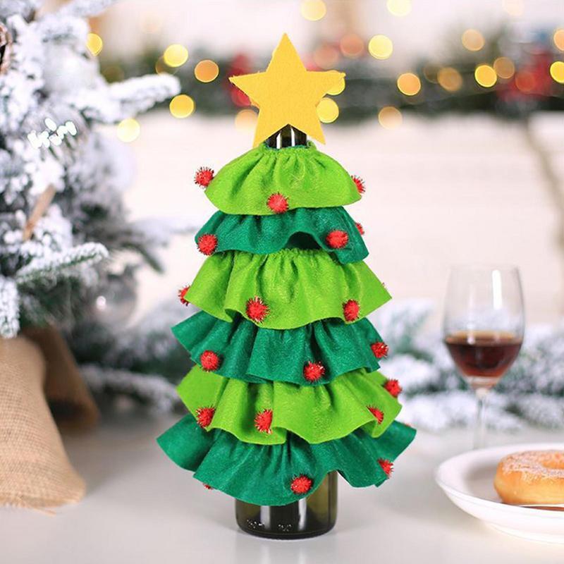 Bolsa de botella de vino de Navidad, cubierta de botella de vino con forma de árbol de Navidad, cubierta de botella de vino para suministros de fiesta, decoraciones de banquete de cena